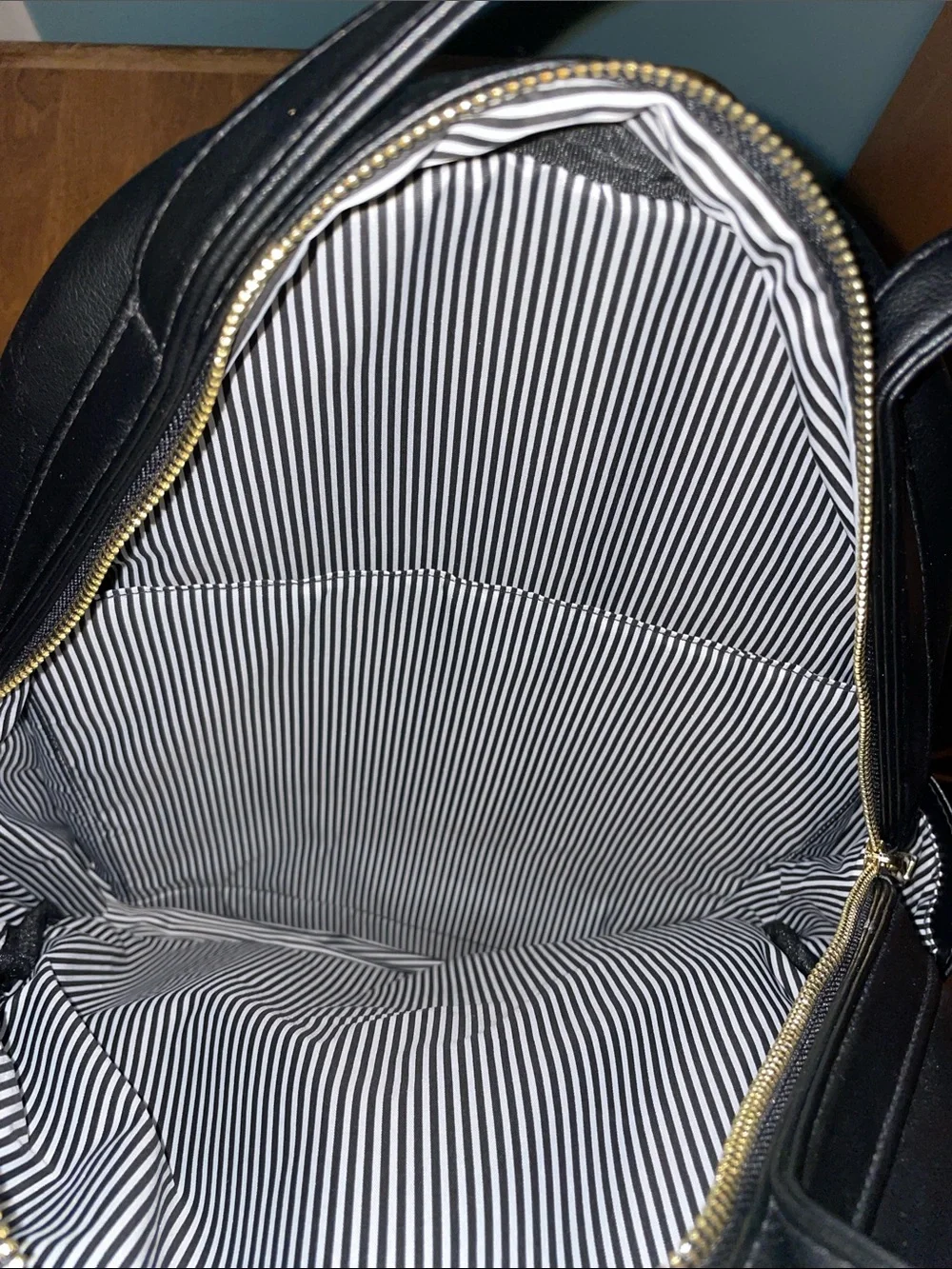 Black Faux Leather Backpack with Gold Zipper